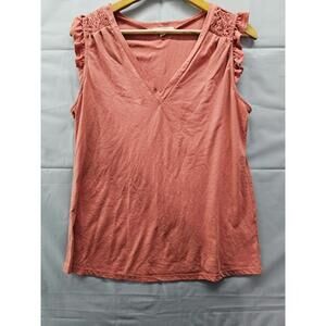 Parallel Skies Ruffle Sleeve V Neck Tank Top Rust Coral XL